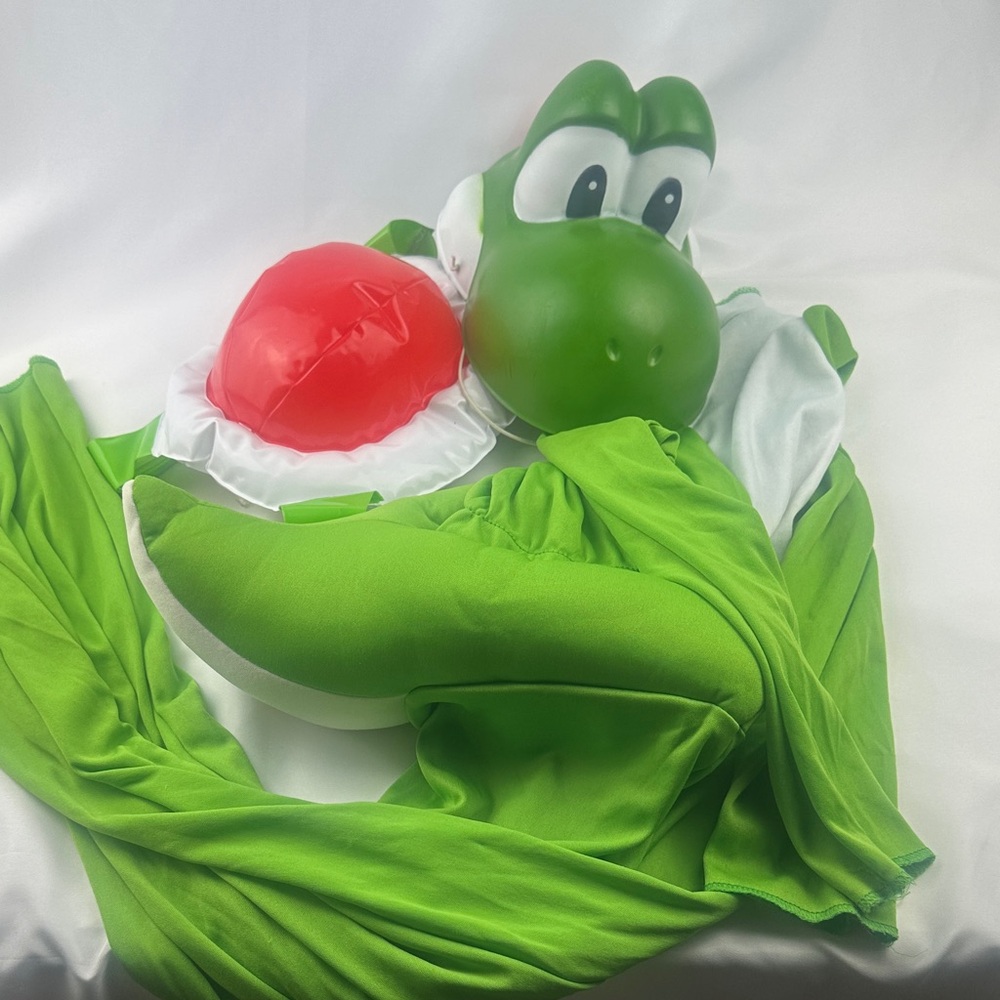 Super Mario Yoshi Costume with Bodysuit, Red Shell and Mask - Kids Small